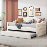Bellemave® Twin Size Tufted Upholstered Daybed with Trundle ,Velvet Sofabed with USB&Type - C Charging Ports - Bellemave